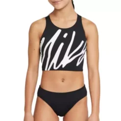 Girls' Nike Script Logo Crossback Midkini Set Tankini Set Swimsuit
