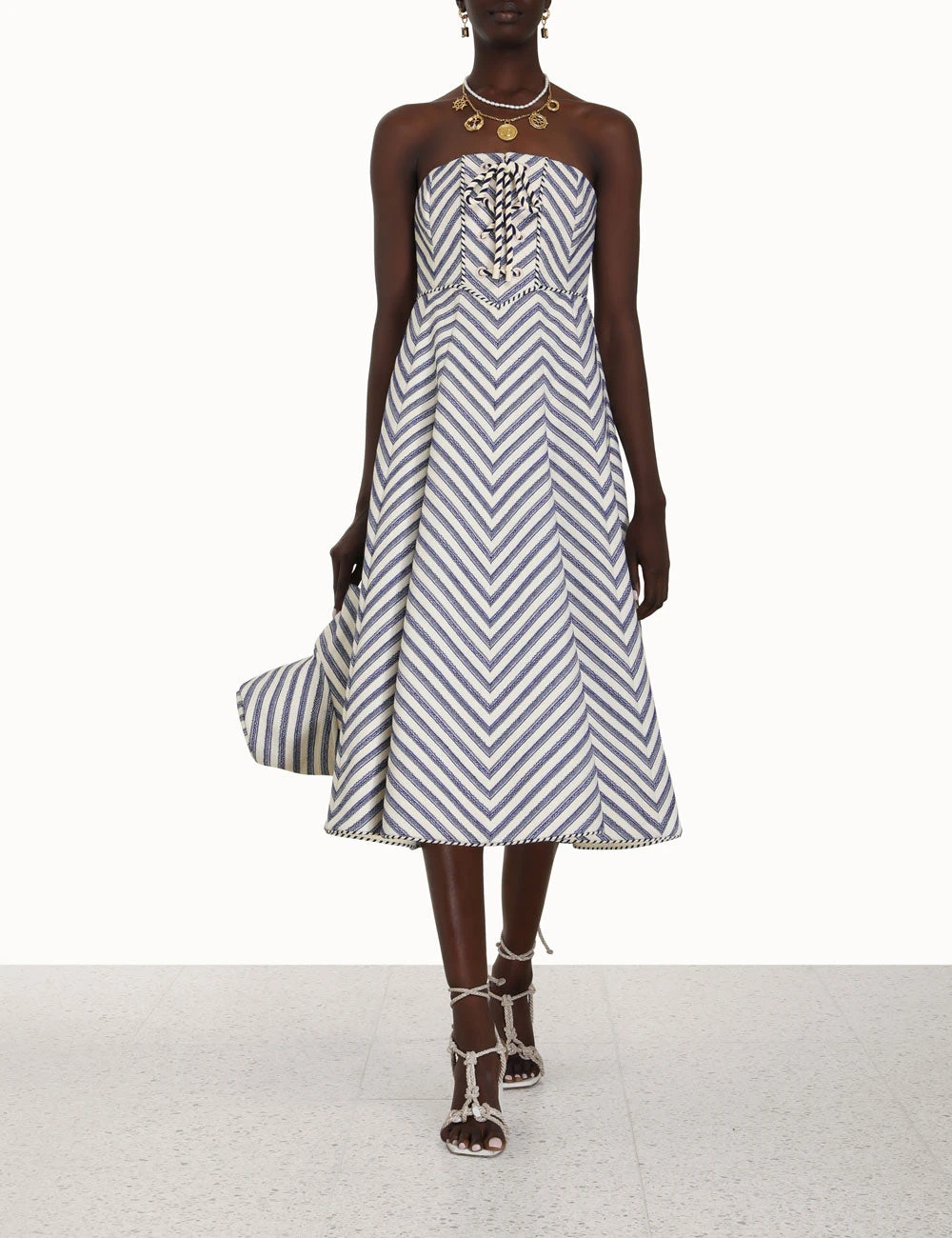 Zimmermann | High Tide Laced Midi Dress - Navy/Cream - Image 2