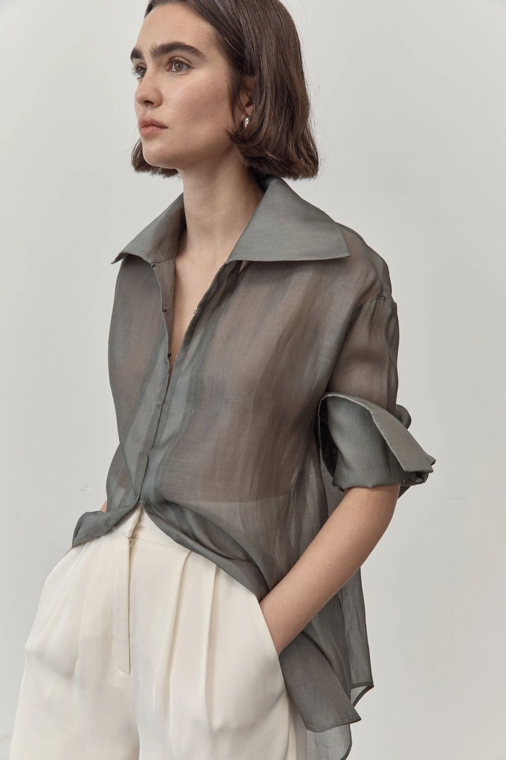St Agni | Sheer Shirt - Castor Grey - Image 2