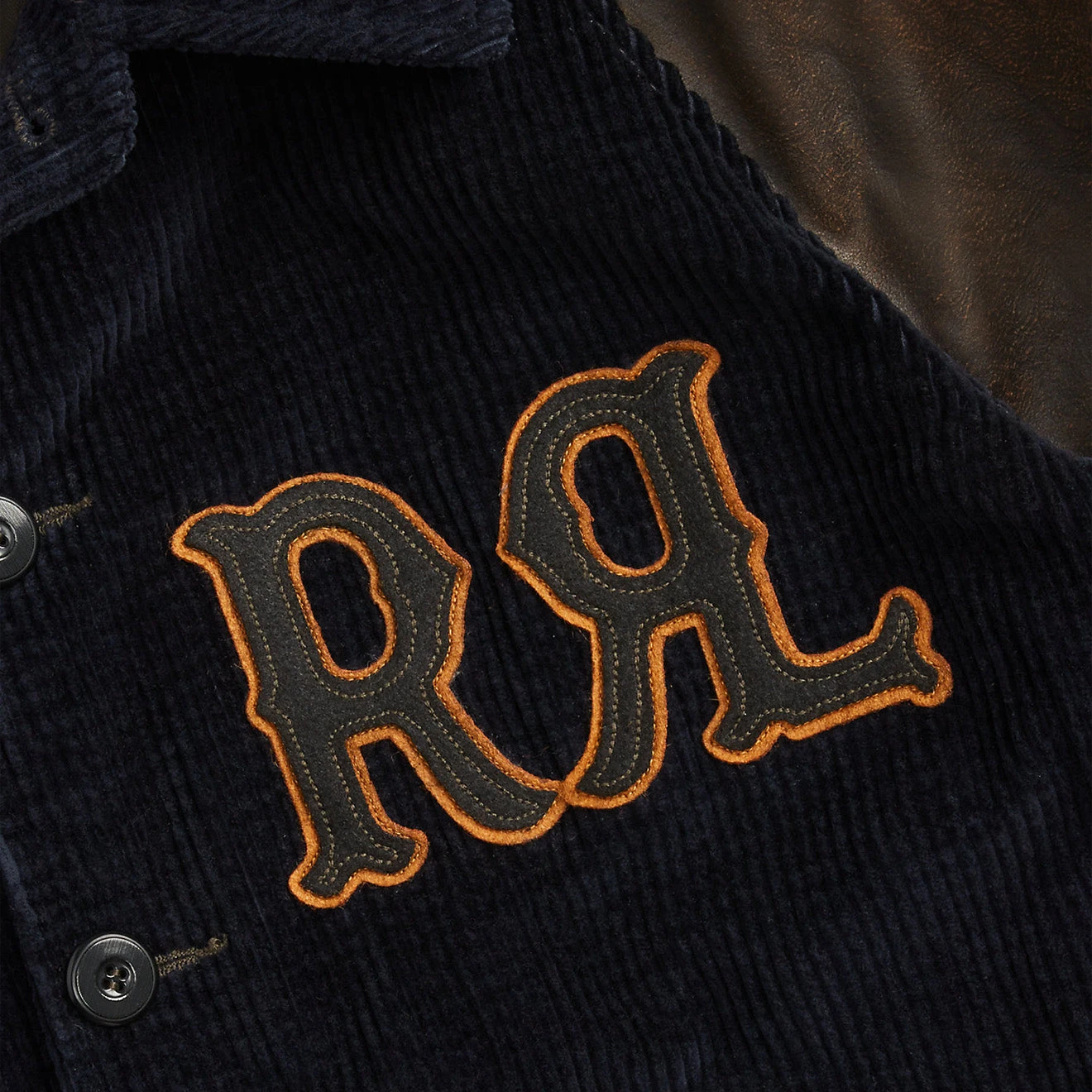 RRL By Ralph Lauren Appliqued Corduroy Leather-Sleeve Jacket Black/Deep Navy - Image 5