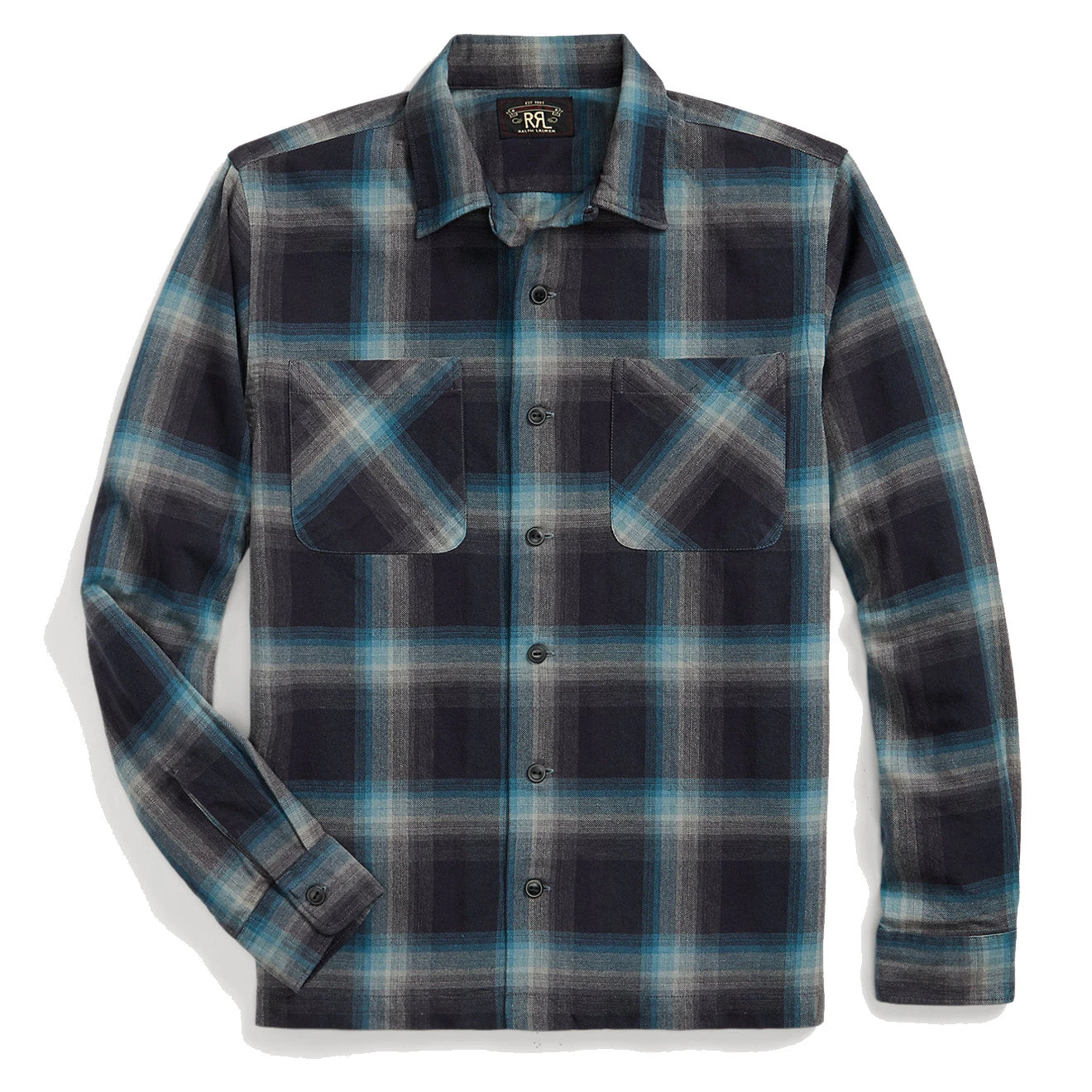 RRL By Ralph Lauren Plaid Jaspe Twill Camp Workshirt Black/Blue