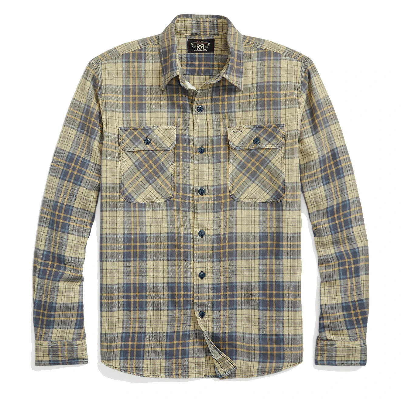 RRL By Ralph Lauren Plaid Twill Workshirt Faded Blue/Yellow