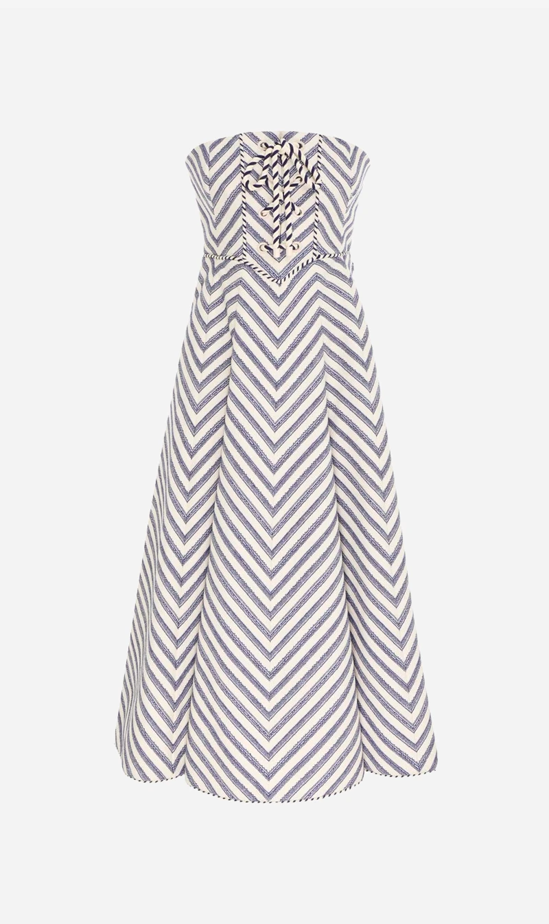 Zimmermann | High Tide Laced Midi Dress - Navy/Cream